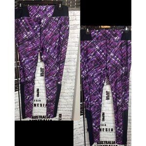 Fullbeauty Sport Logo 12 Purple Print Contrast Inlay Detail Active Yoga Leggings